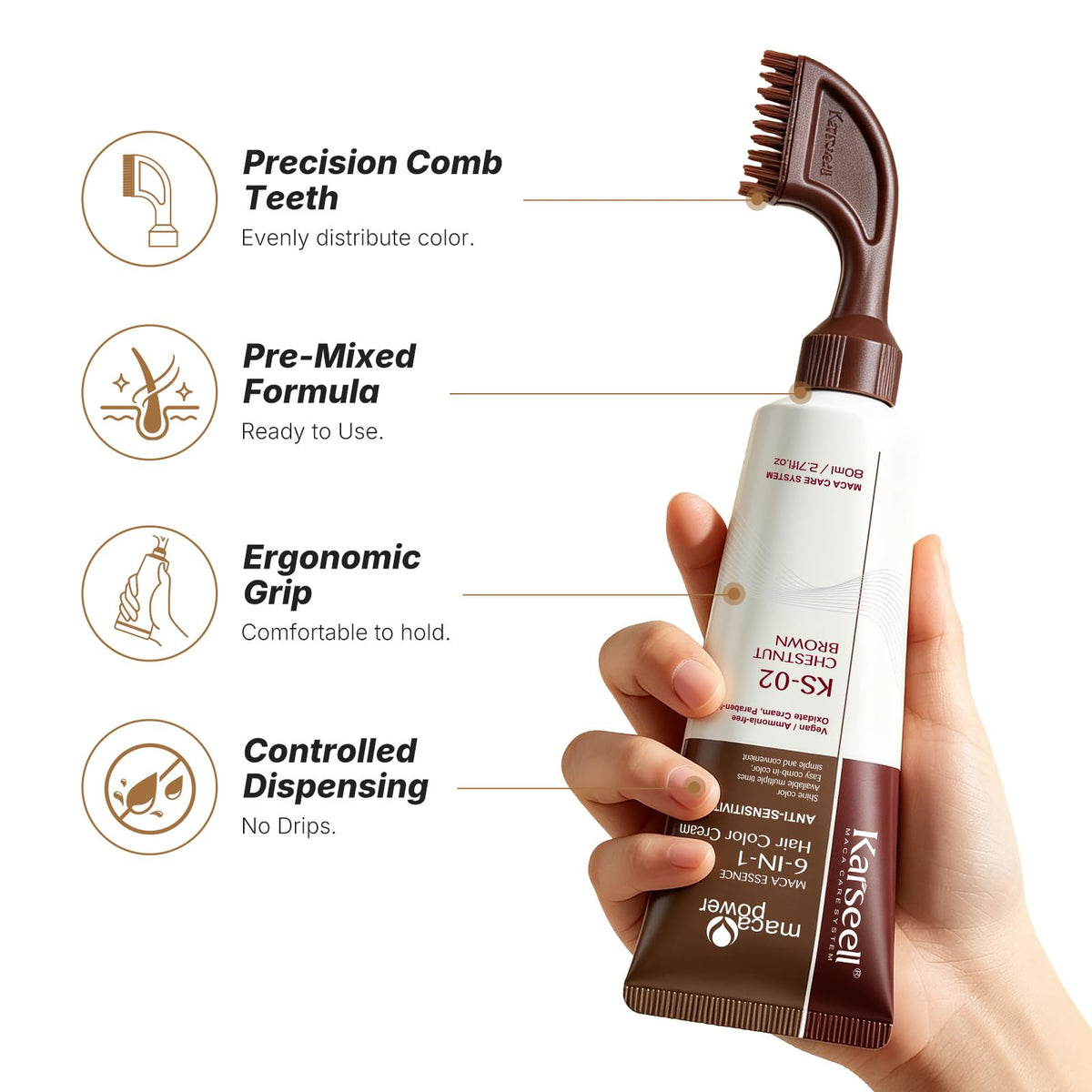 White Smoke Karseell Hair Dye with Comb Applicator, Hair Color for Root Touch Up, Brown