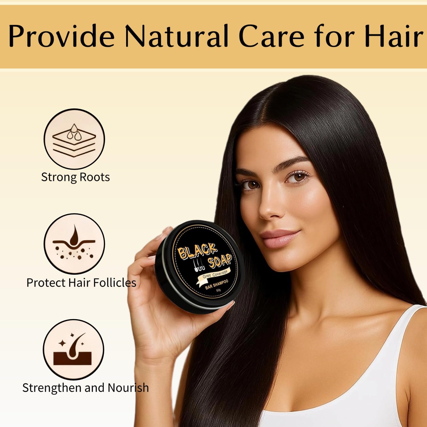 Beige FHH 2 PCS Gray Hair Reverse Bar Soap, Black Soap for Gray Hair & Beard Darkening, Deep Clean & Nourish the Scalp, Black Hair Soap bar for Men and Women.
