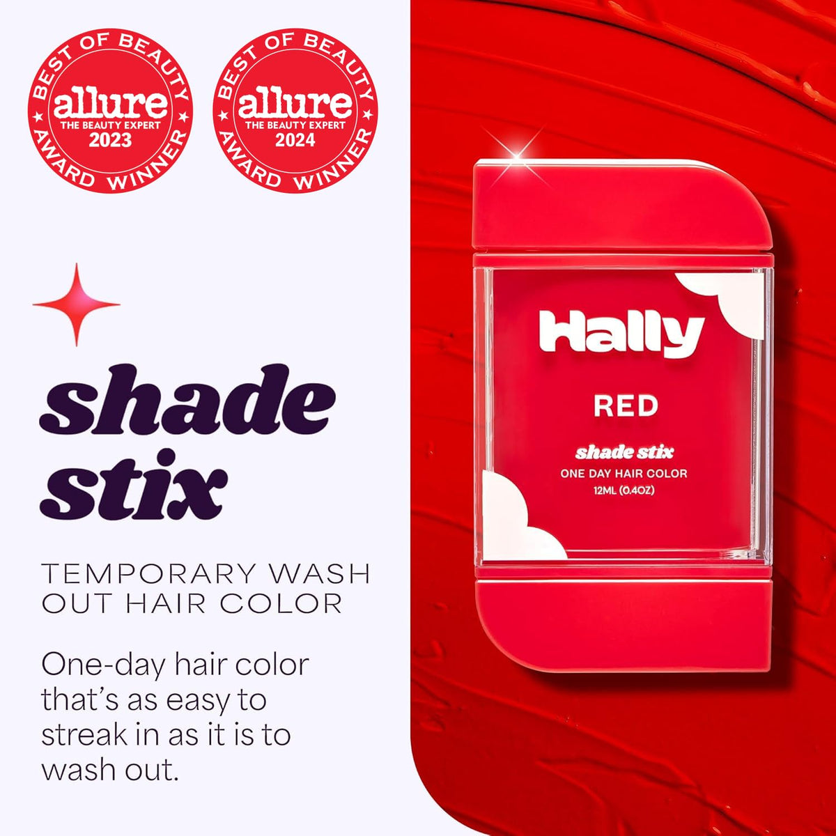White Smoke Hally Hair Shade Stix, Red Temporary Hair Dye for Kids & Adults Washable