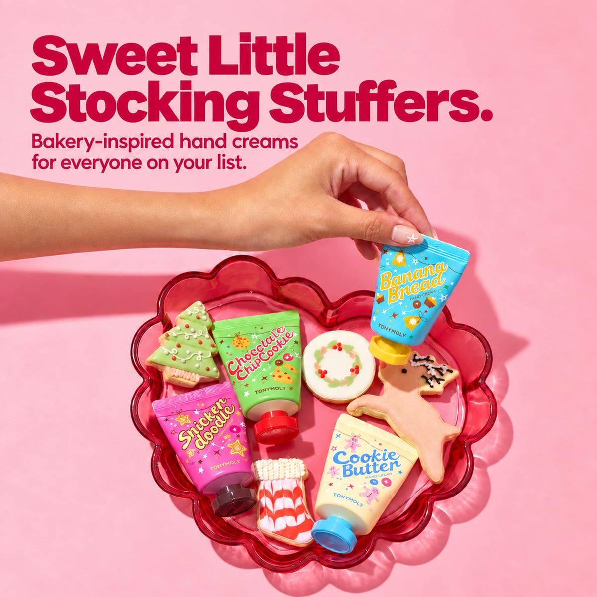 Light Pink TONYMOLY Cookie Butter Hand Cream, Korean Shea Butter Lotion for Dry Hands