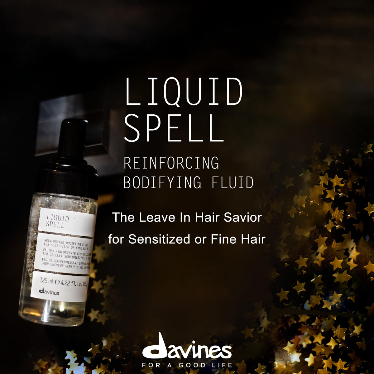 Black Davines Liquid Spell Reinforcing Bodifying Fluid, Leave-In Fine Hair Mousse