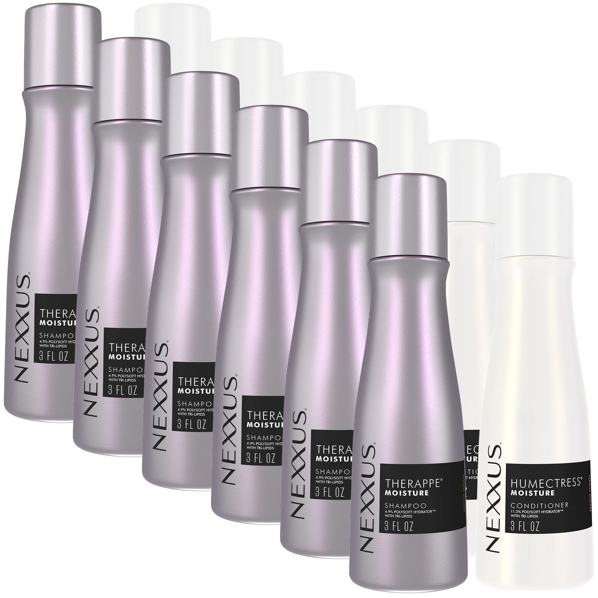 White Smoke Nexxus Therappe Shampoo & Humectress Conditioner, Travel-Size (6 Sets, 12 Bottles), Elastin Protein & Green Caviar Revive Dry Hair with 24H Moisture, 3 Oz Ea