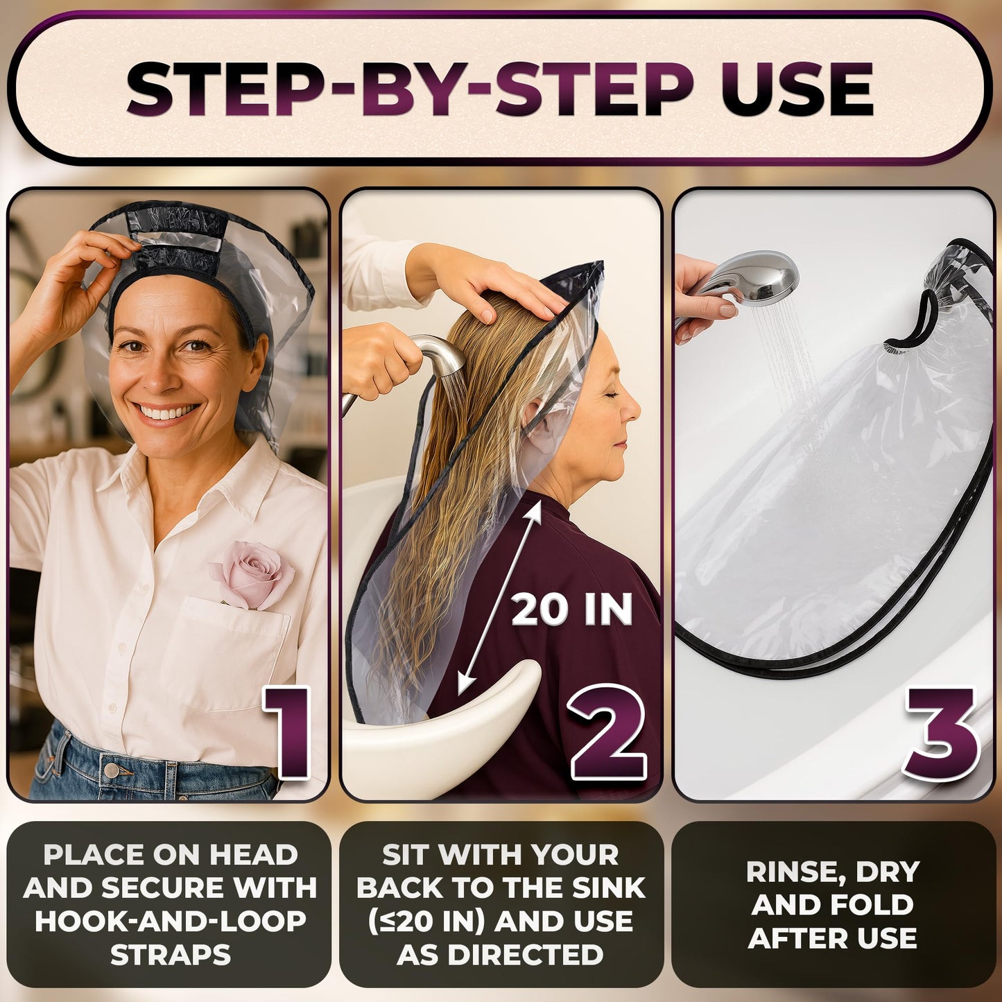 Light Gray Hair Funnel for Washing Hair for Elderly – Shampoo Cape with Waterproof PVC Build 20"x9.5" for Upright Sink Washing & No-Rinse Care – Shampoo Caps no Rinse for Gentle Bedridden Support & Home Use