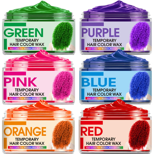 White Smoke 6 Color Temporary Hair Color Wax,Easter Basket Stuffers for Teens,Girls,Boys,Blue Green Purple Pink Orange Red Hair Dye Natural Instant Hair Wax Color,DIY Temporary Hair Color for Kids Teens Women Men