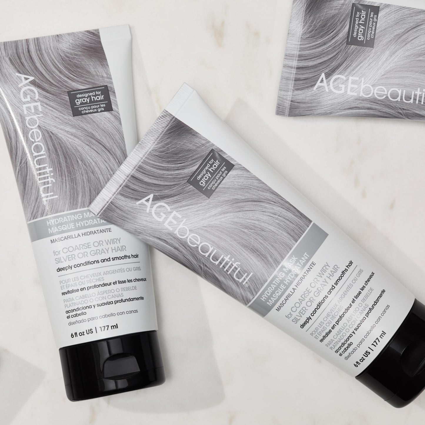 Light Gray AGE beautiful Hydrating Mask for Wiry, Coarse Silver or Gray Hair, with Silk Amino Acids & Keratin, Deeply Condition & Reduce Frizz for Smooth, Shiny Hair