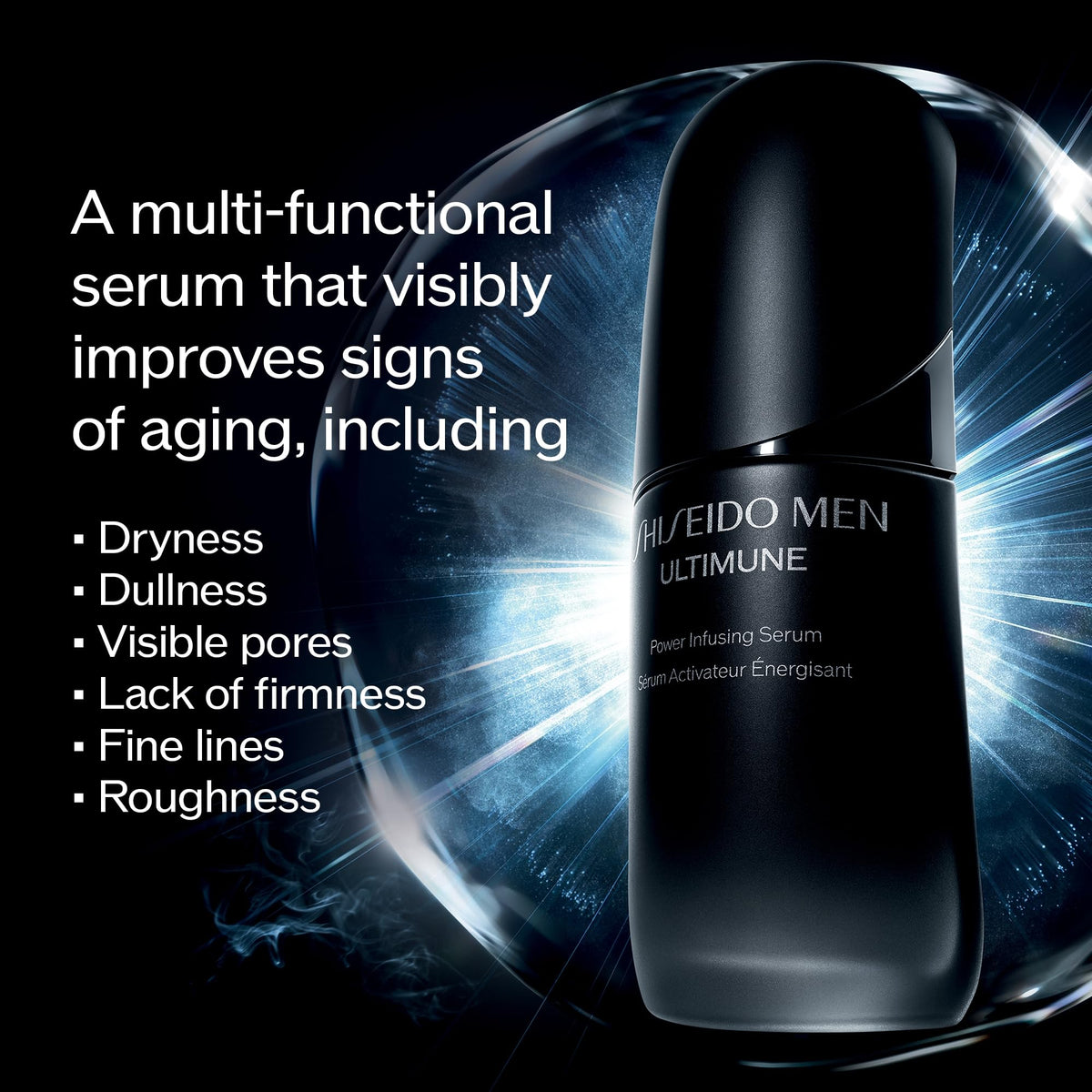 Black Shiseido Men Ultimune Power Infusing Serum - 50 mL - Improves Multiple Skin Aging Concerns - Non-Comedogenic