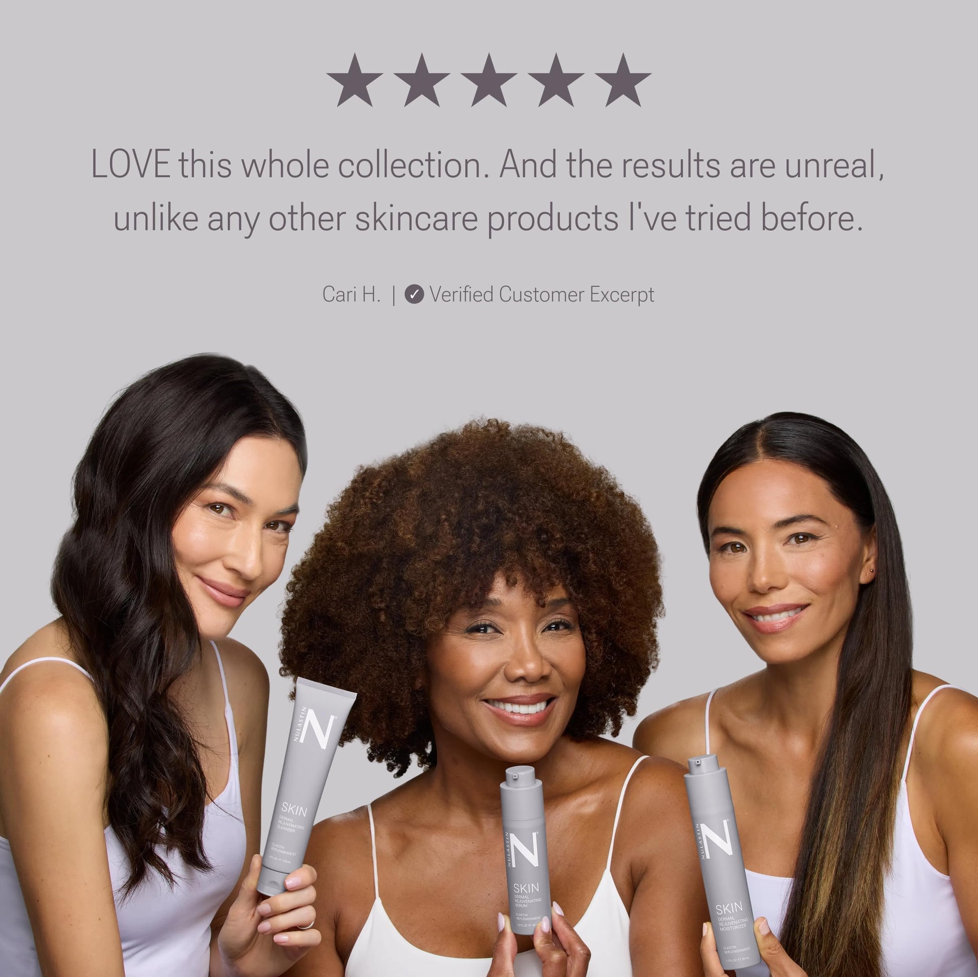 Gray NULASTIN Dermal Rejuvenating Skincare System - Facial Cleanser, Moisturizer and Peptide Face Serum Trio to Support the Look of Firmness and Elasticity