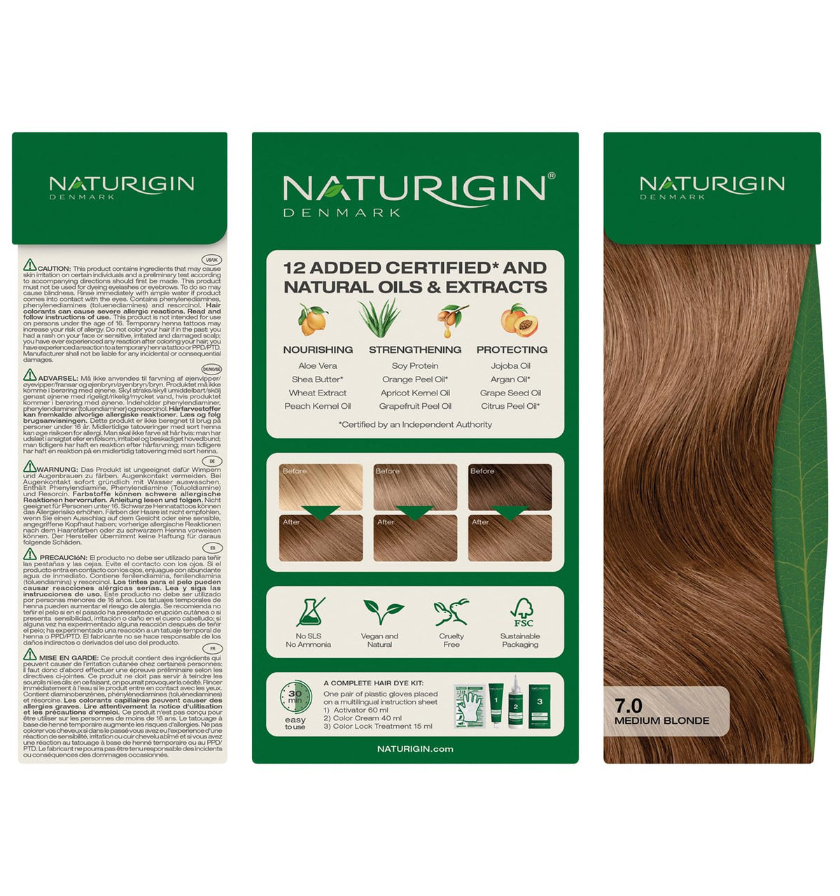 Gray Naturigin Ammonia Free Permanent Hair Color for Women, 7.0 Medium Blonde