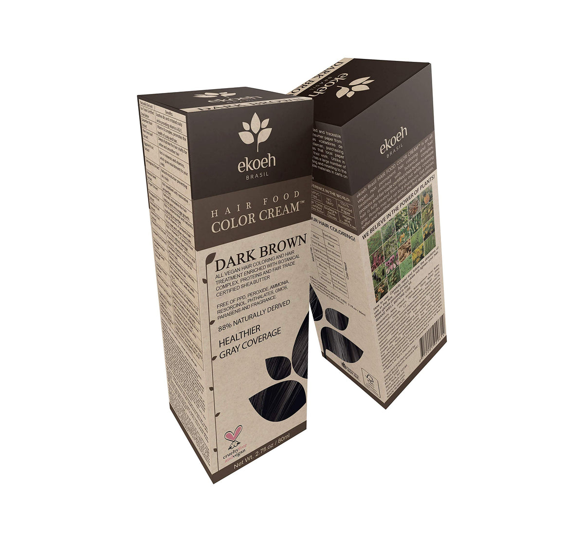 White Smoke Hair Color EKOEH BRASIL Cream Dark Brown, PPD FREE, VEGAN 2.7fl.oz