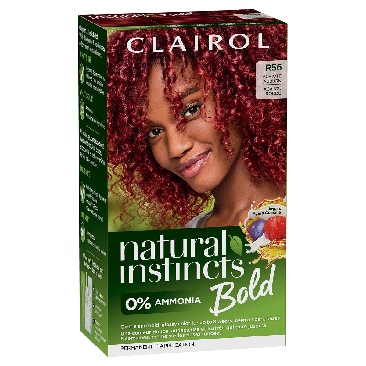 Dark Red Clairol Natural Instincts Bold Permanent Hair Dye, R56 Achiote Auburn, 1 Pk