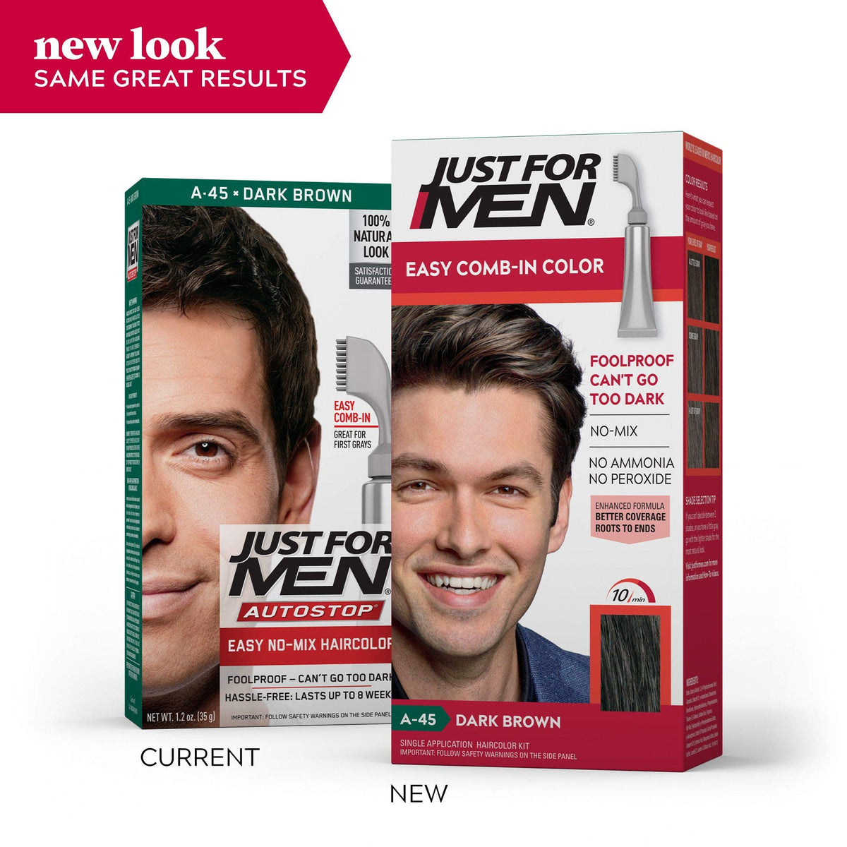 White Smoke Just For Men Easy Comb-In Color #A-45 Dark Brown (Pack of 2)