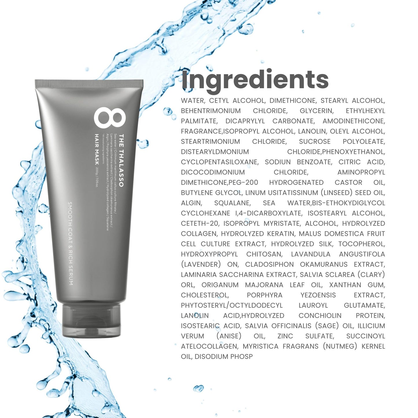 White Smoke 8 THE THALASSO Hair Mask for Normal to Oily Hair Women & Men, Deep Conditioner with Stem Cells & Deep Sea Water, Intensive Hair Cream from Japan, Sulfate & Paraben Free, SMOOTH, 7.05 Fl Oz