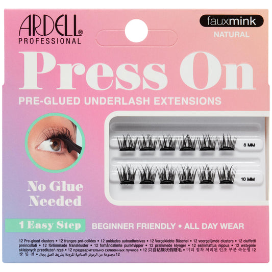 Light Pink Ardell Press On Lashes Fauxmink Natural – Pre-Glued Underlash Extensions, Lash Clusters, No Glue Needed, 12 ct