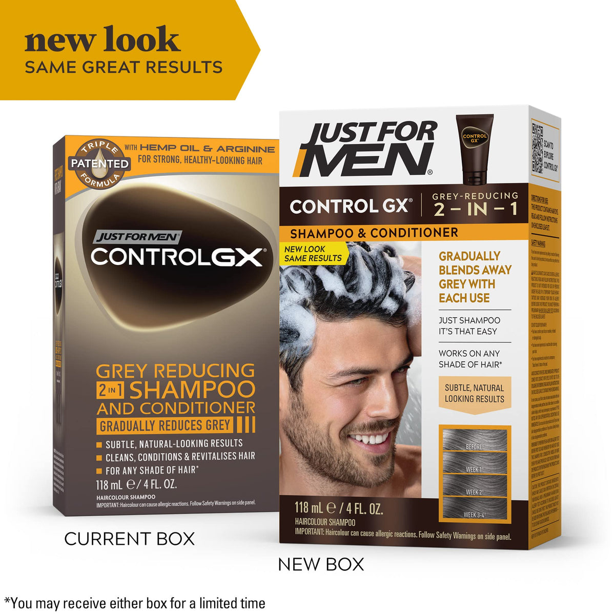 White Smoke Just For Men Control GX Grey Reducing 2-in-1 Shampoo and Conditioner, Gradual Hair Color for Stronger and Healthier Hair, 4 Fl Oz - Pack of 3 (Packaging May Vary)