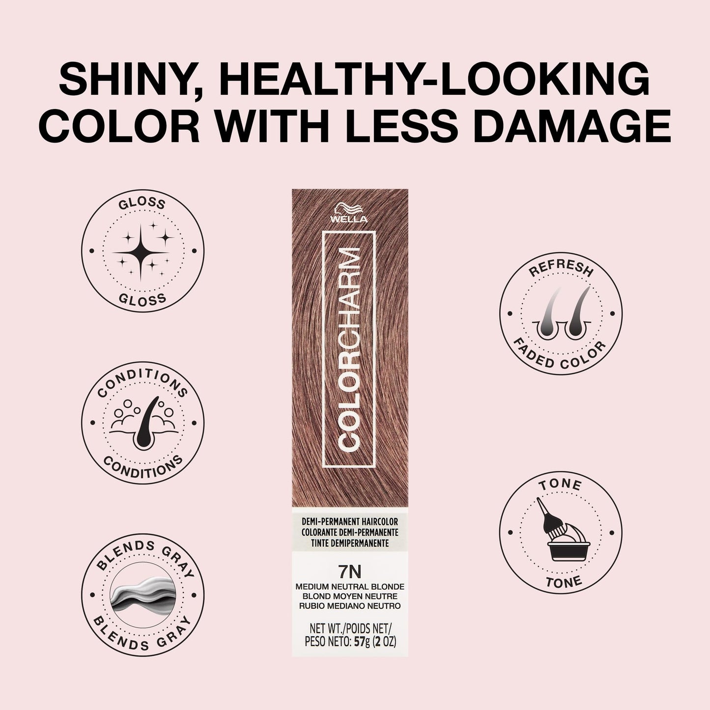 Misty Rose COLORCHARM Demi Permanent Hair Color 7N Medium Neutral Blonde Gloss, Refresh & Tone 2 Fl Oz