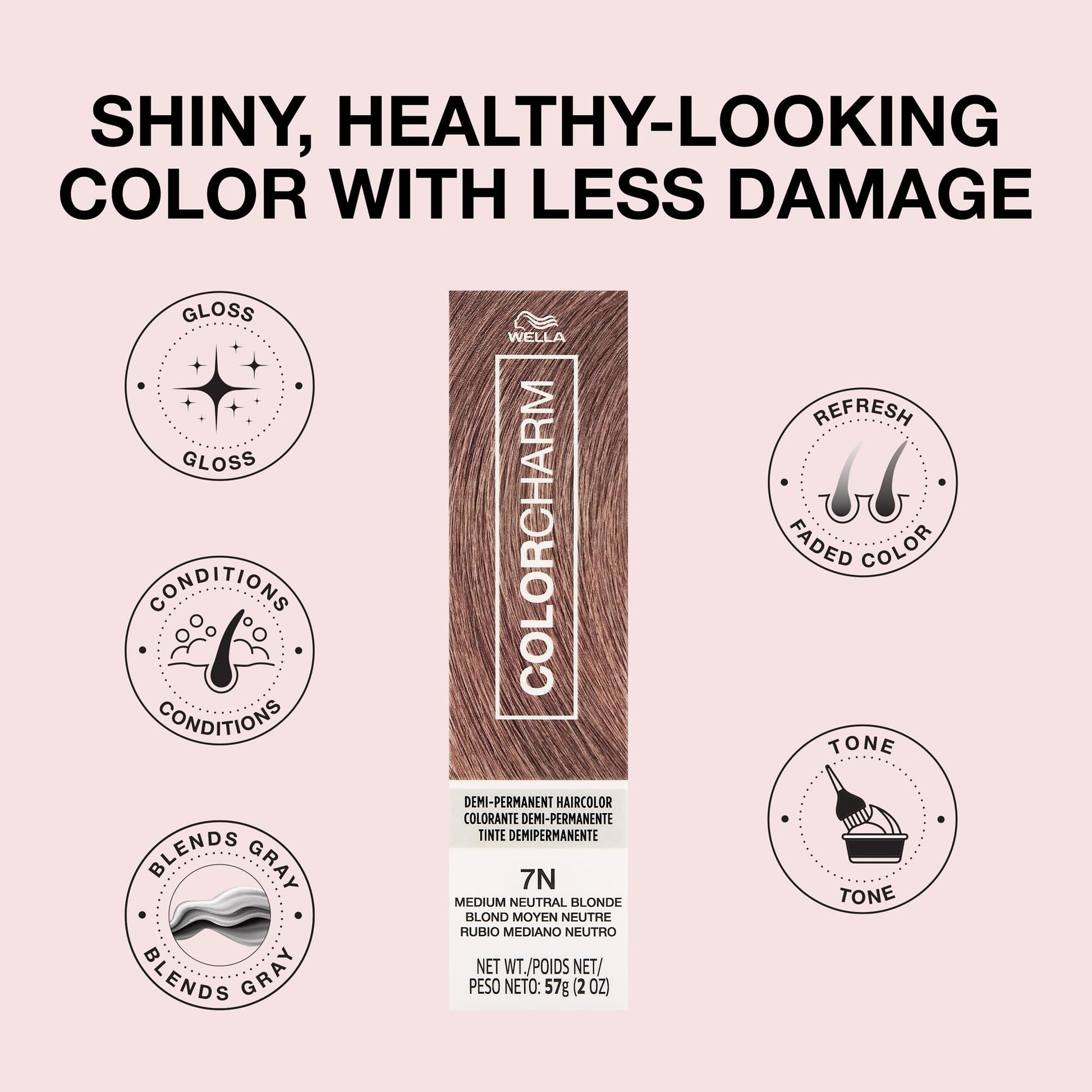 Misty Rose COLORCHARM Demi Permanent Hair Color 7N Medium Neutral Blonde Gloss, Refresh & Tone 2 Fl Oz