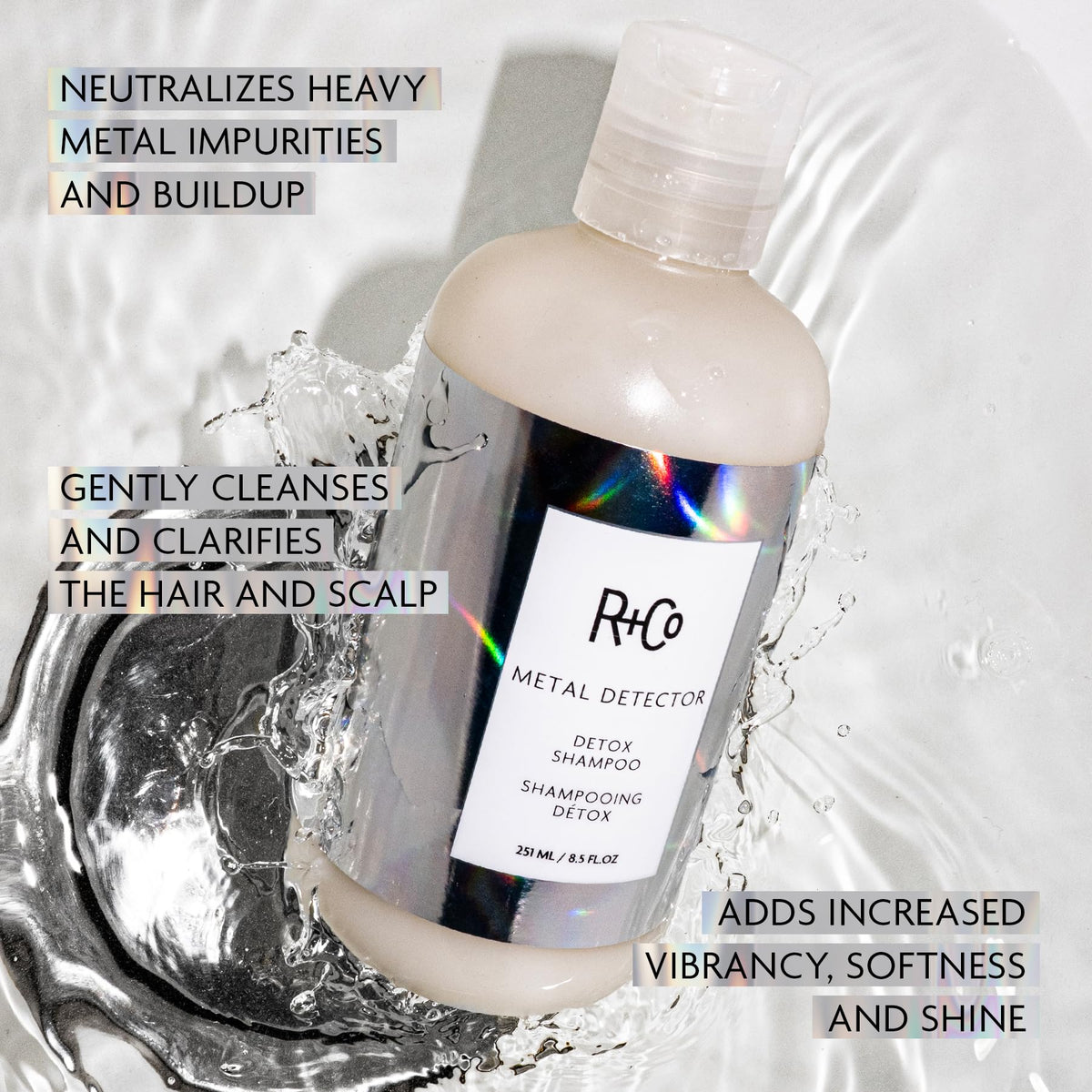 Light Gray R+Co METAL DETECTOR Detox Shampoo, 8.5 oz