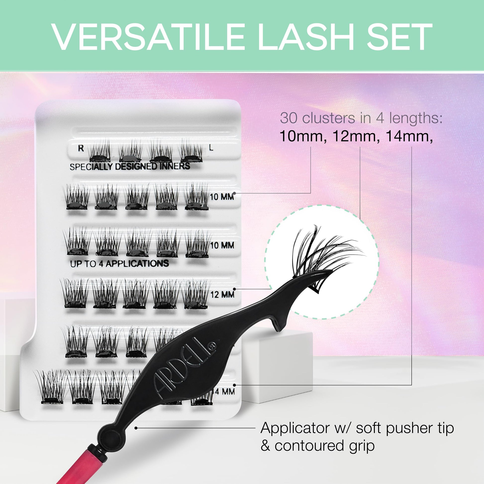Lavender Ardell Naked Press On Lashes Pre-Glued Underlash Cluster Eyelash Extensions - Self Adhesive Eyelashes, Soft Volume, No Glue Needed Lash Clusters, DIY Lash Extension Kit