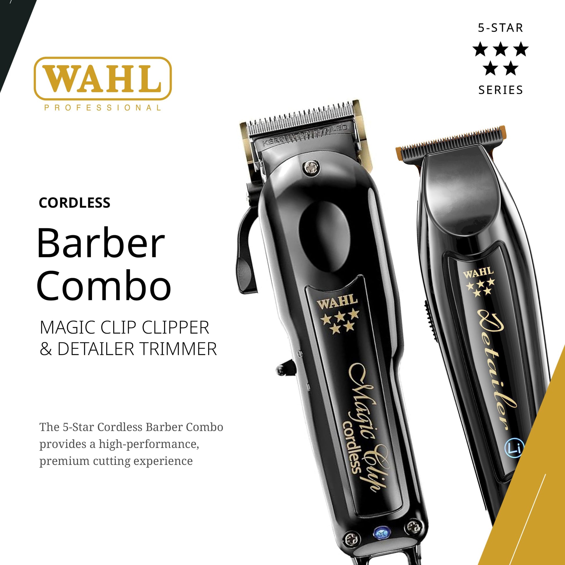 White Smoke Wahl Professional Cordless Barber Combo, Magic Clip & Detailer Li, Lithium-Ion Battery, 100-Minute Run Time