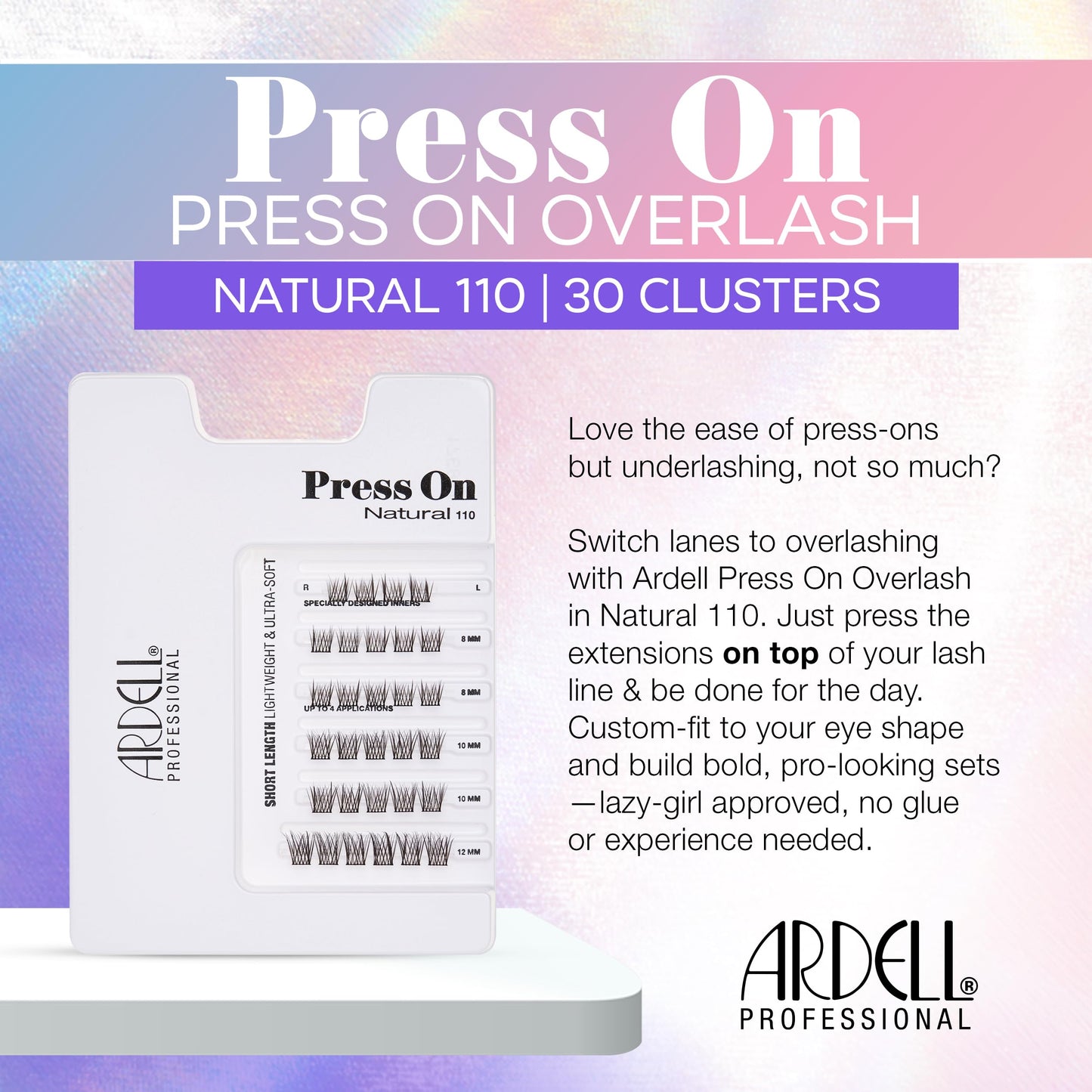 White Smoke Ardell Press On Overlash Natural 110 – Self Adhesive Lash Clusters, No Glue Needed Eyelashes Natural, Ultra-Soft Pre Glued Cluster Eyelash Extensions, 1 Pack