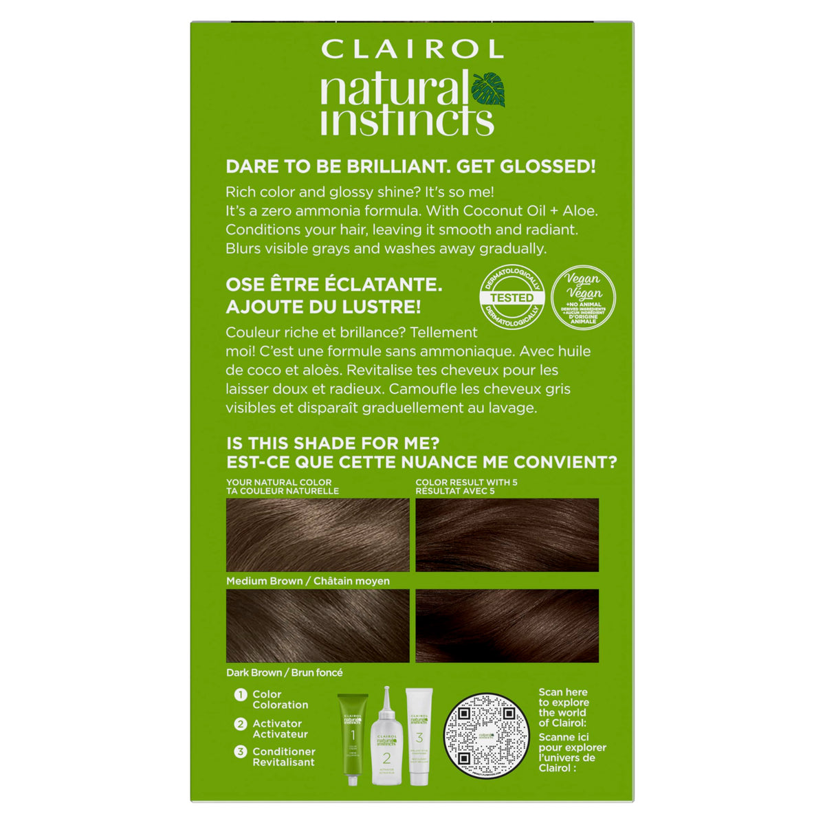 Olive Drab Clairol Natural Instincts Demi-Permanent Hair Dye, 5 Medium Brown | 1 Pack