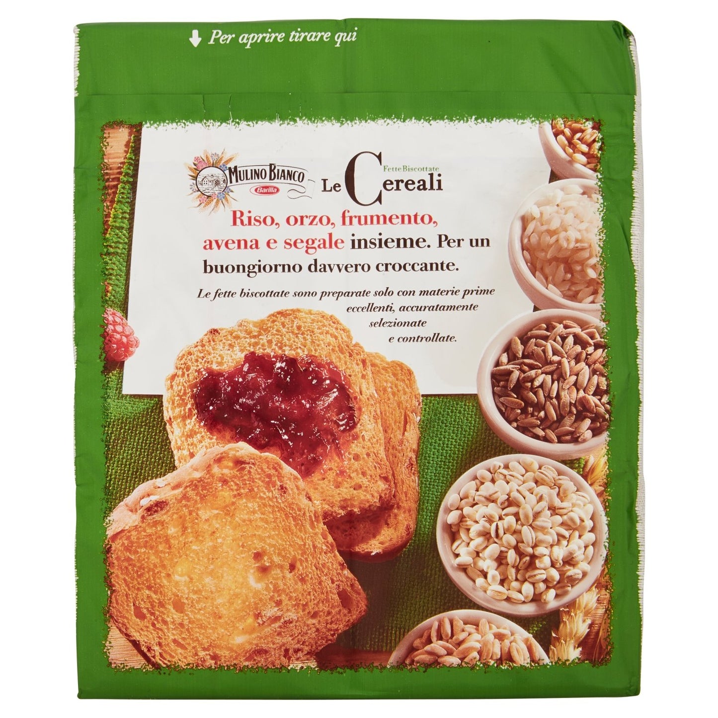 Dark Olive Green Mulino Bianco: " Le Cereali " Fette Biscottate 32 count - Rusks with cereals: Rice , barley, wheat , oats and rye together. - 11.11 Oz (315g) [ Italian Import ]