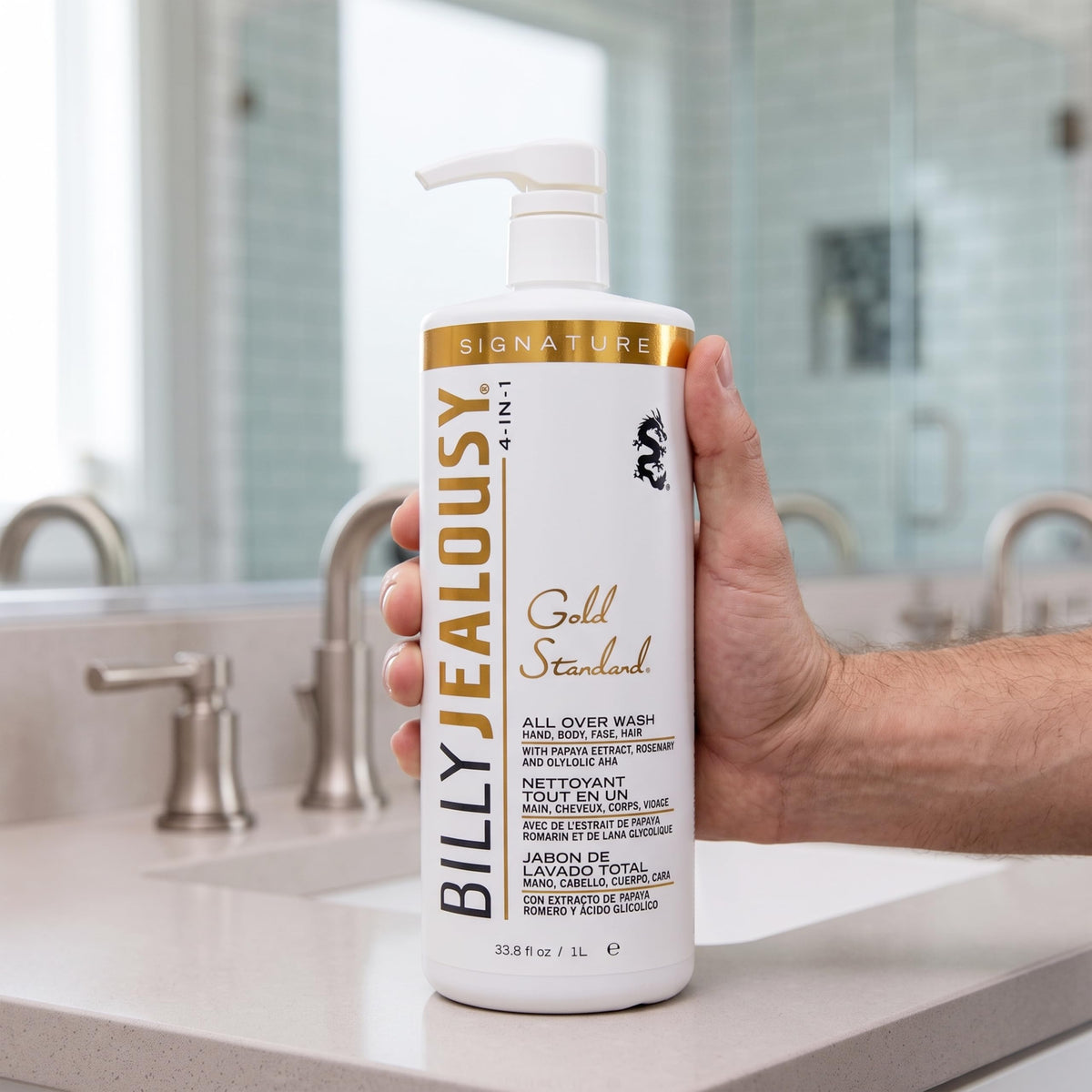 White Smoke Billy Jealousy Gold Standard 4-in-1 All Over Wash - Hand, Body, Face and Hair Cleansing, Soothing and Moisturizing Wash, Papaya, Mint, Rosemary, Cucumber