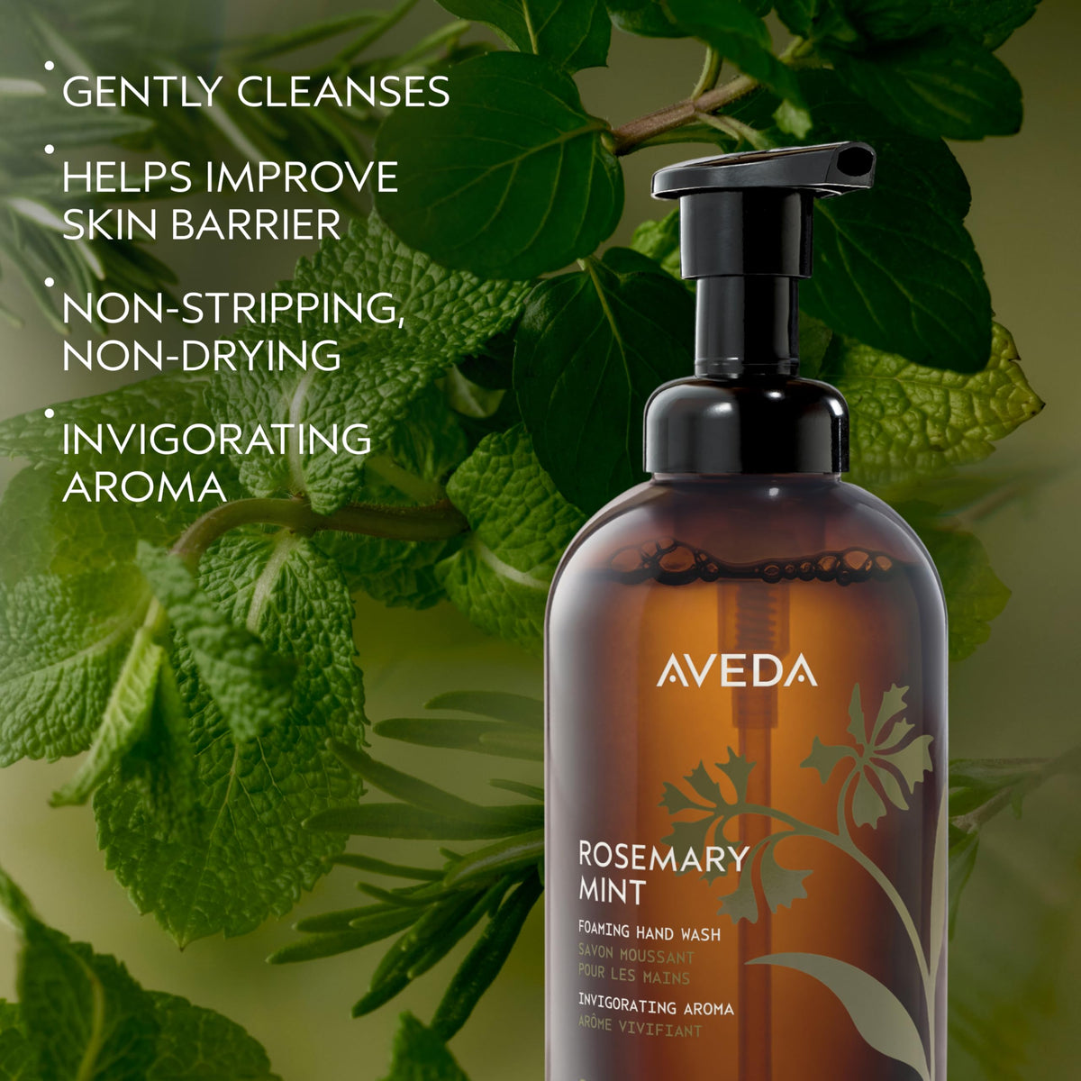 Black Aveda Rosemary Mint Foaming Hand Wash | Gentle Refillable Foaming Hand Cleanser With Signature Invigorating Aroma | With Plant Derived Glycerin | 98% Naturally Derived*, 16.9 Fl Oz