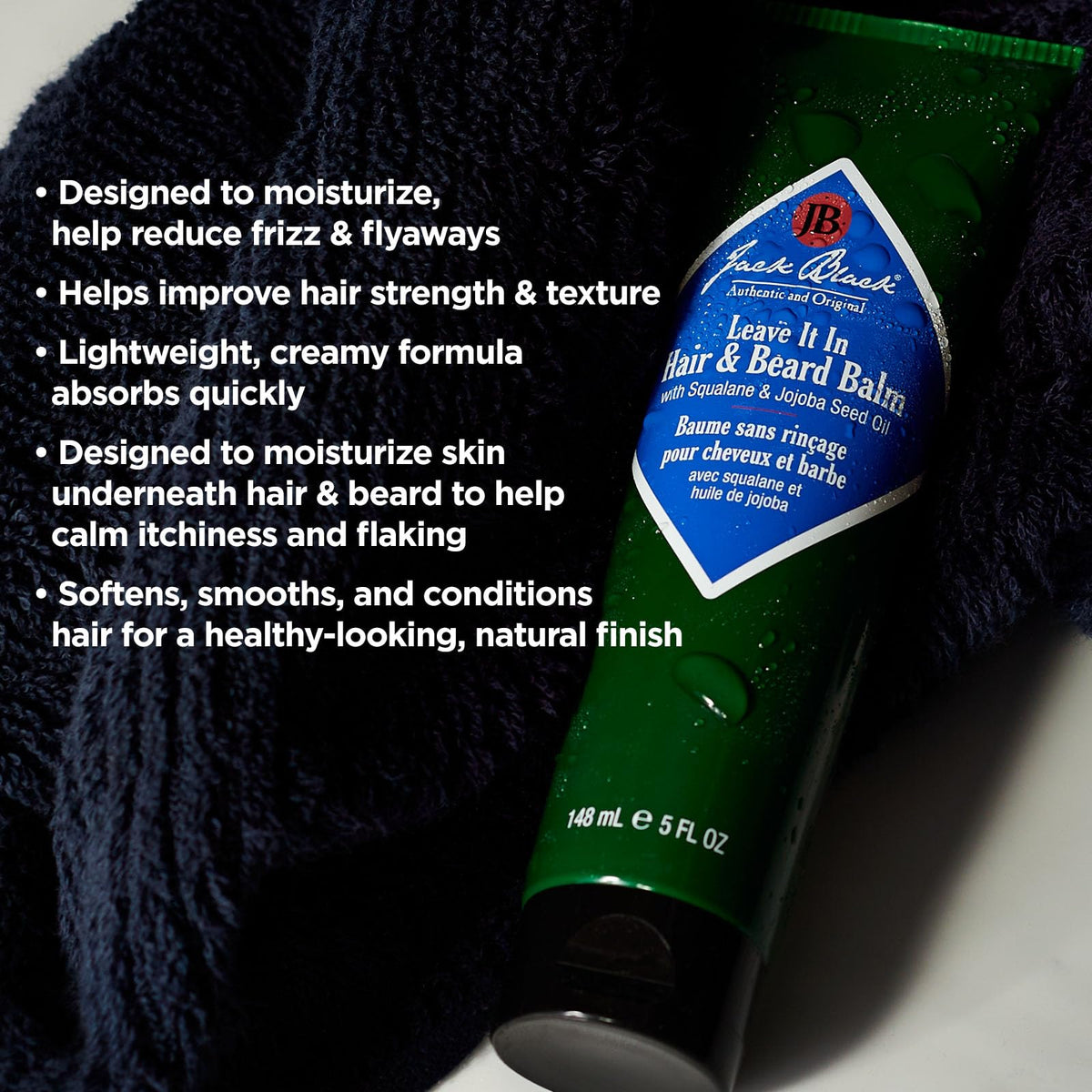 Black Jack Black Leave It In Hair & Beard Balm for Men, 5 oz