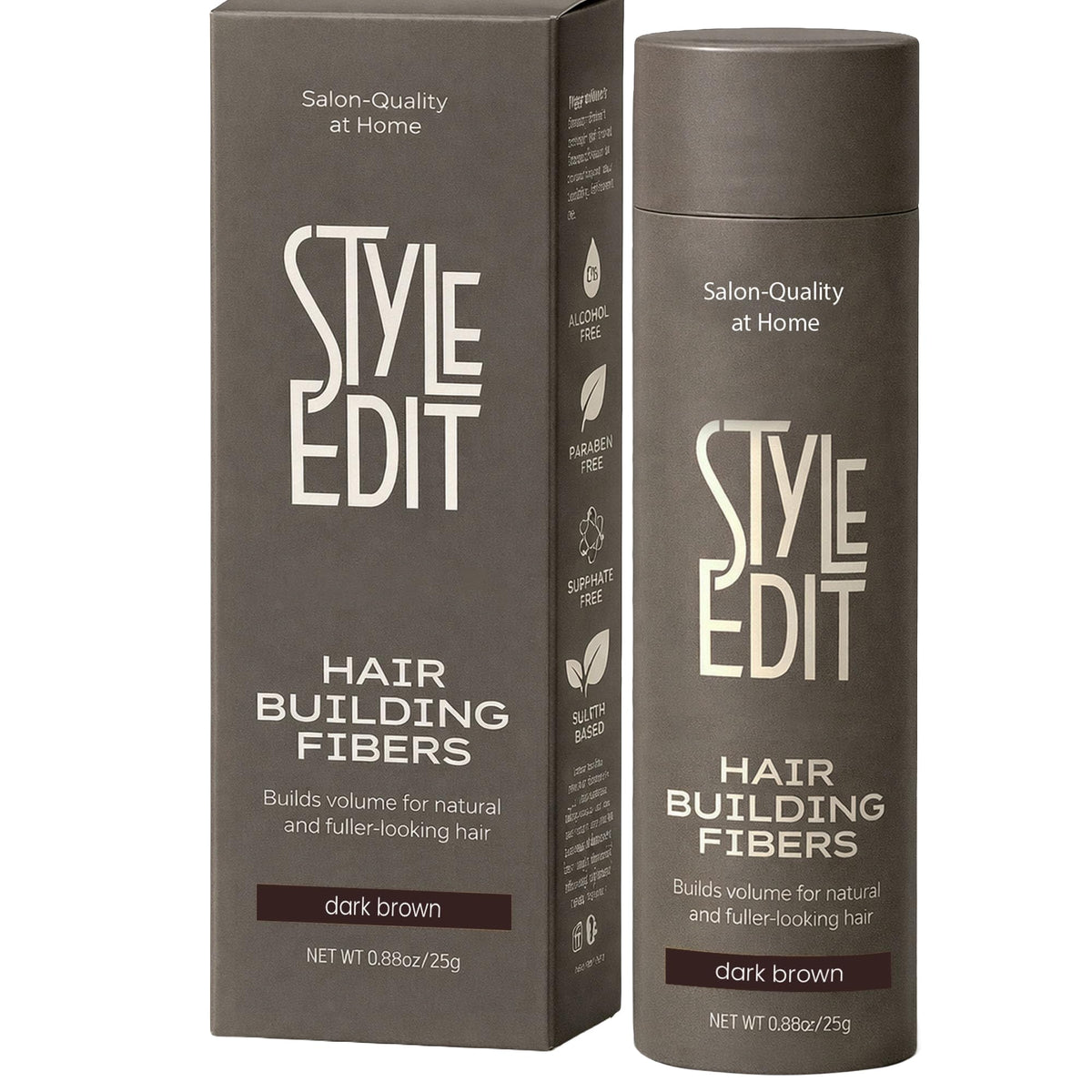 Dim Gray Style Edit Hair Building Fibers, Dark Brown, 0.88oz