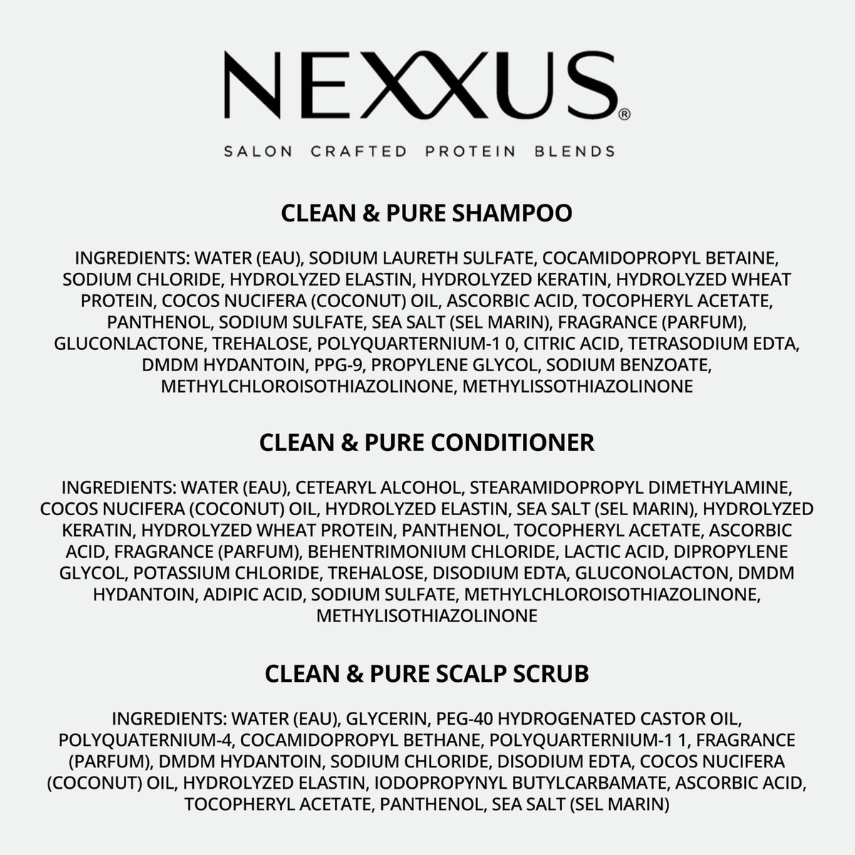 White Smoke Nexxus Clean & Pure Hair Regimen Pack Shampoo, Conditioner and Scrub Detox Hair Products Sulfate Free, Silicone free, Paraben Free 3 Count