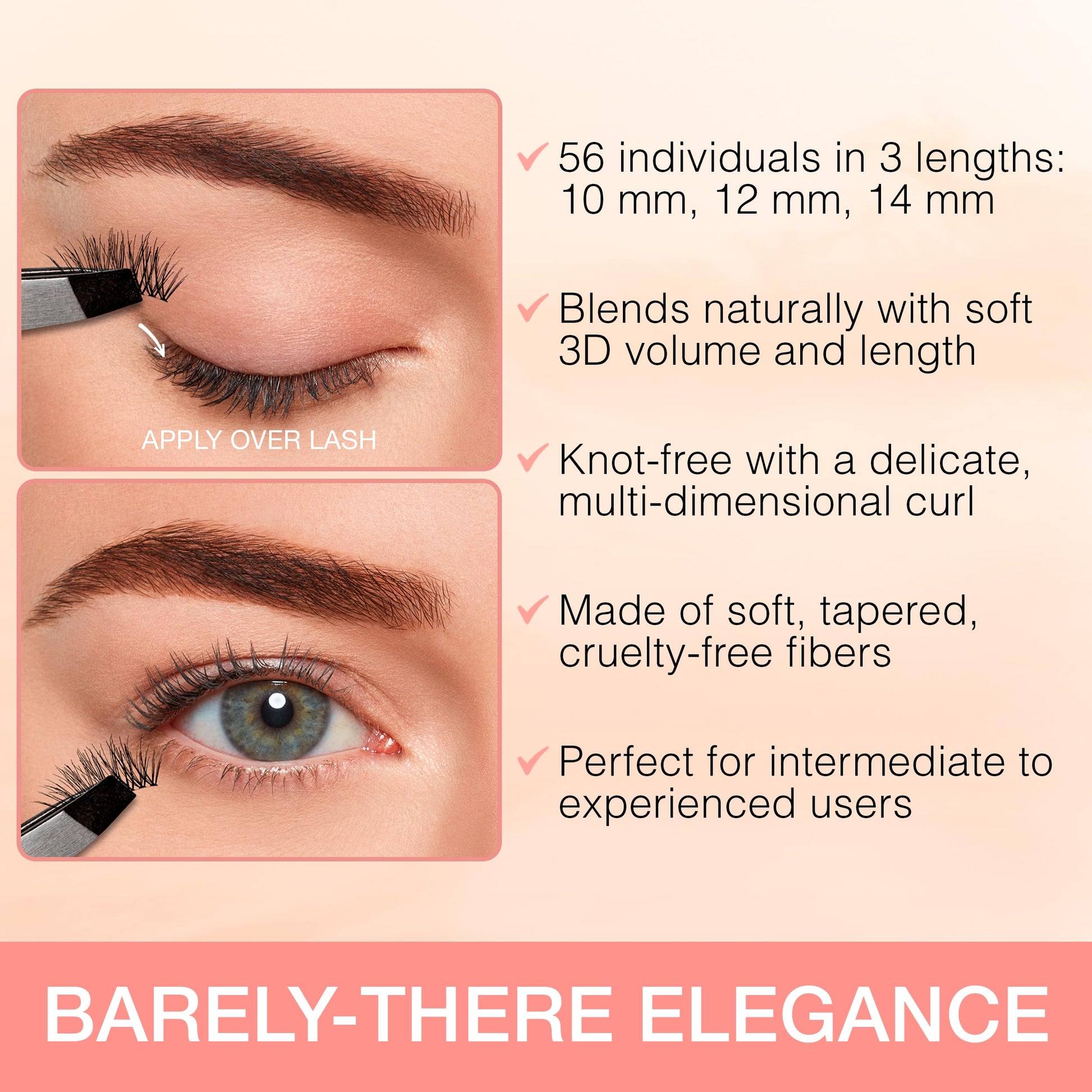 Antique White Ardell Naked Lashes Extensions Knot-Free Individual Lashes – DIY Lash Clusters Natural Look, Soft Volume Cluster Eyelash Extensions, 56 ct