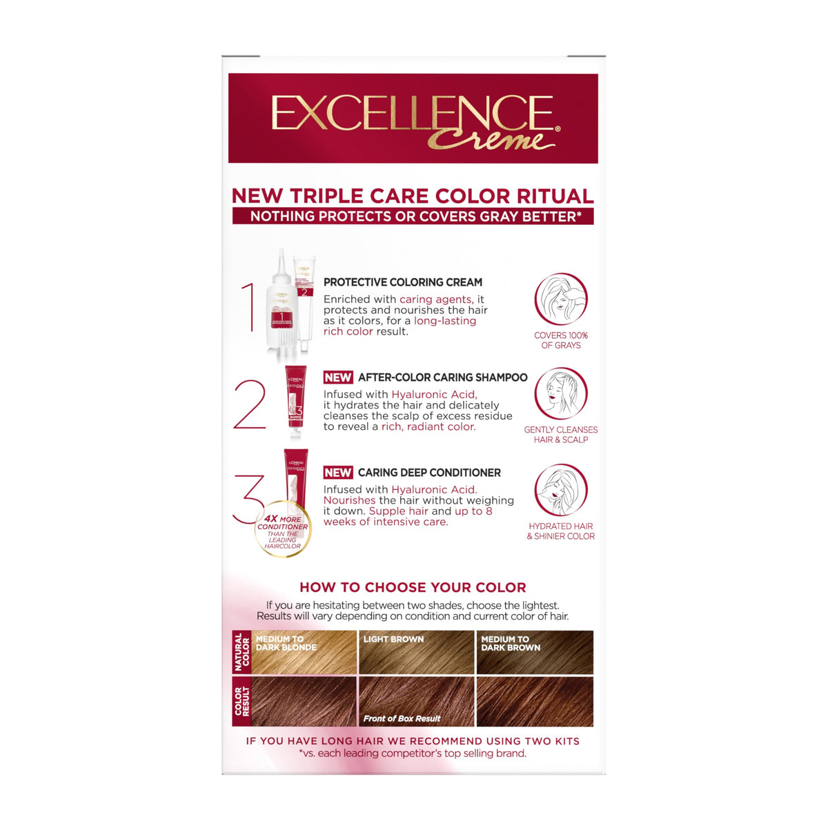White Smoke L'Oreal Paris Excellence Crème Permanent Hair Dye, Triple Care Hair Color with Hyaluronic Acid for 100% Gray Coverage, 6RB Light Reddish Brown, 1 Kit (Packaging May Vary)