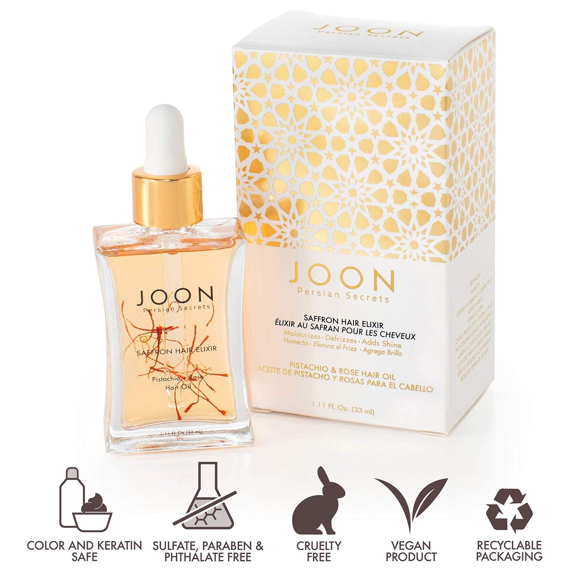 White Smoke Joon Saffron Hair Elixir Pistachio + Rose Hair Oil, 1.11 Fl. Oz.