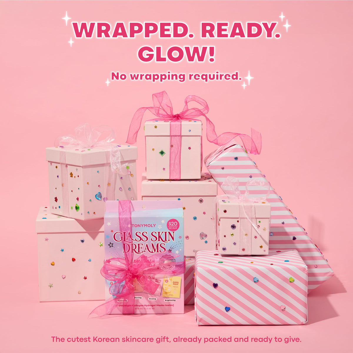 Light Pink TONYMOLY Glass Skin Dreams Korean Overnight Face Mask Set - Collagen, PDRN