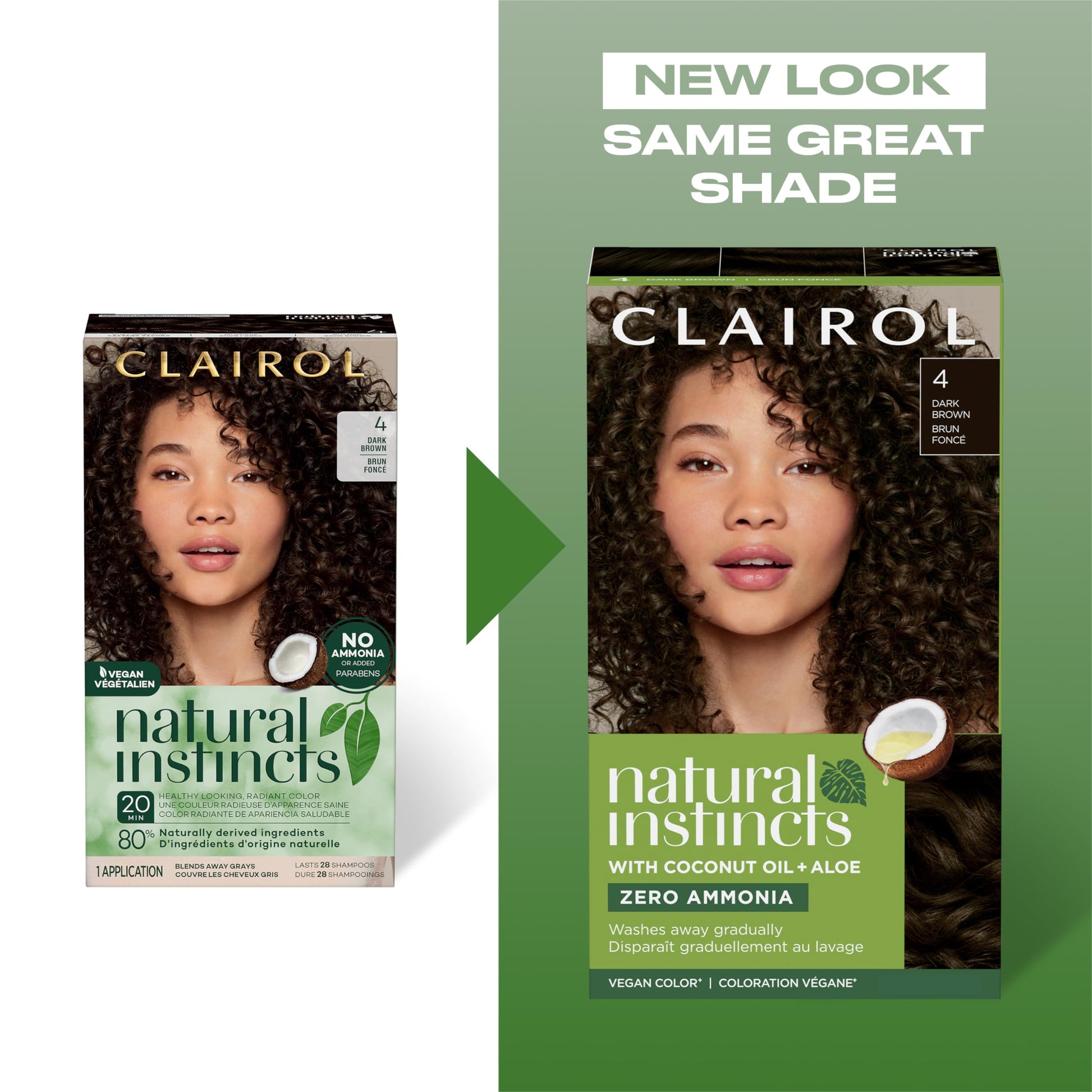 White Smoke Clairol Natural Instincts Demi-Permanent Hair Dye, 4 Dark Brown Hair Color, Pack of 3