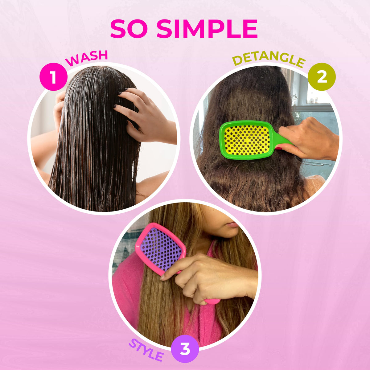 Plum FHI Heat UNbrush Detangling Brush (3-Pack Bundle) — Hair Brush for All Wet/Dry Hair Types — Pain-Free Detangler Brush w/DuoFlex Anti Static Bristles — Lightweight Travel Hair Brush (Neon Collection)
