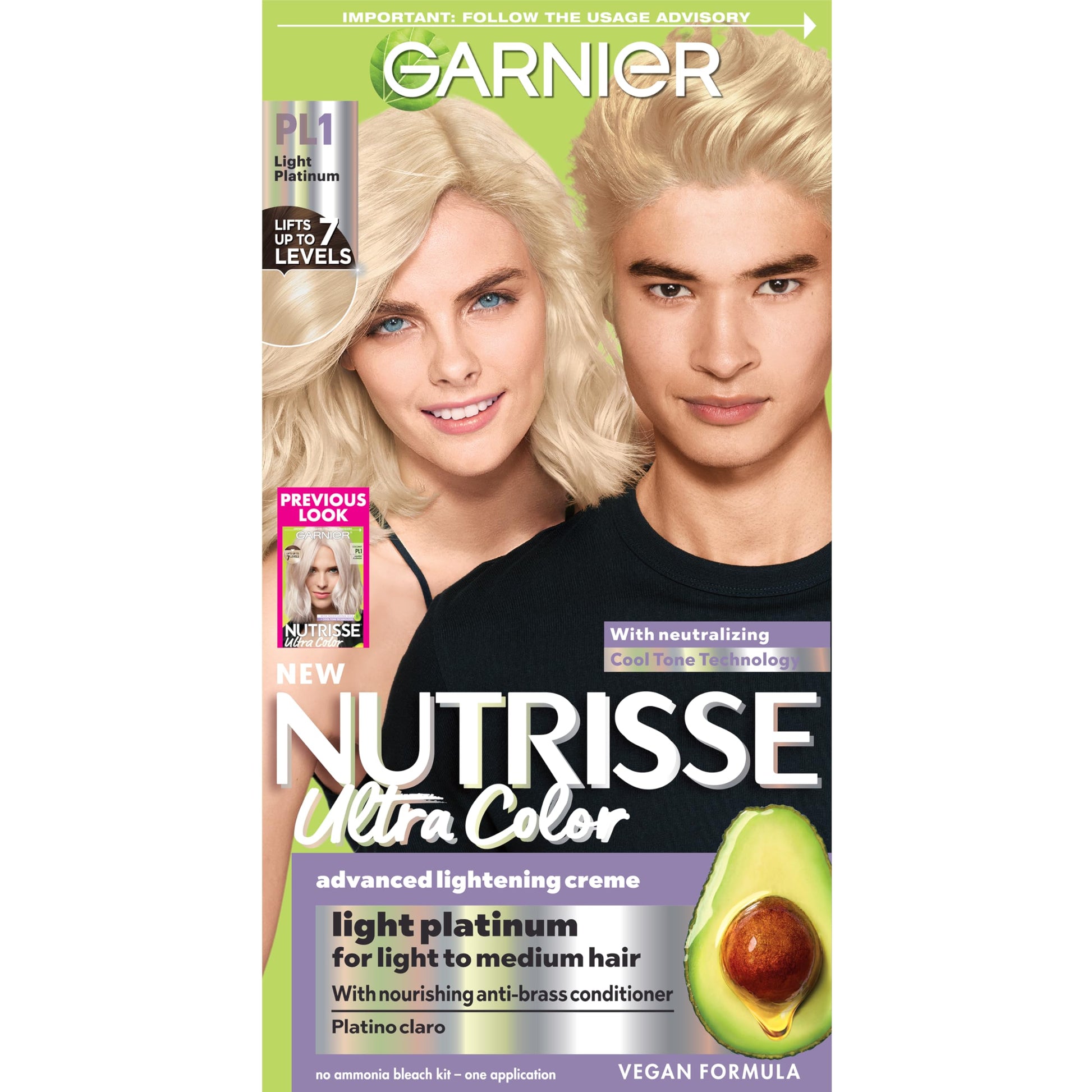 Black Garnier Nutrisse Ultra Color Hair Color, Permanent Hair Dye for Up to 8 Weeks of Bold, Vibrant, Fade-Resistant Results, Vegan & Cruelty-Free, PL1 Light Platinum (Coconut), 1 Count