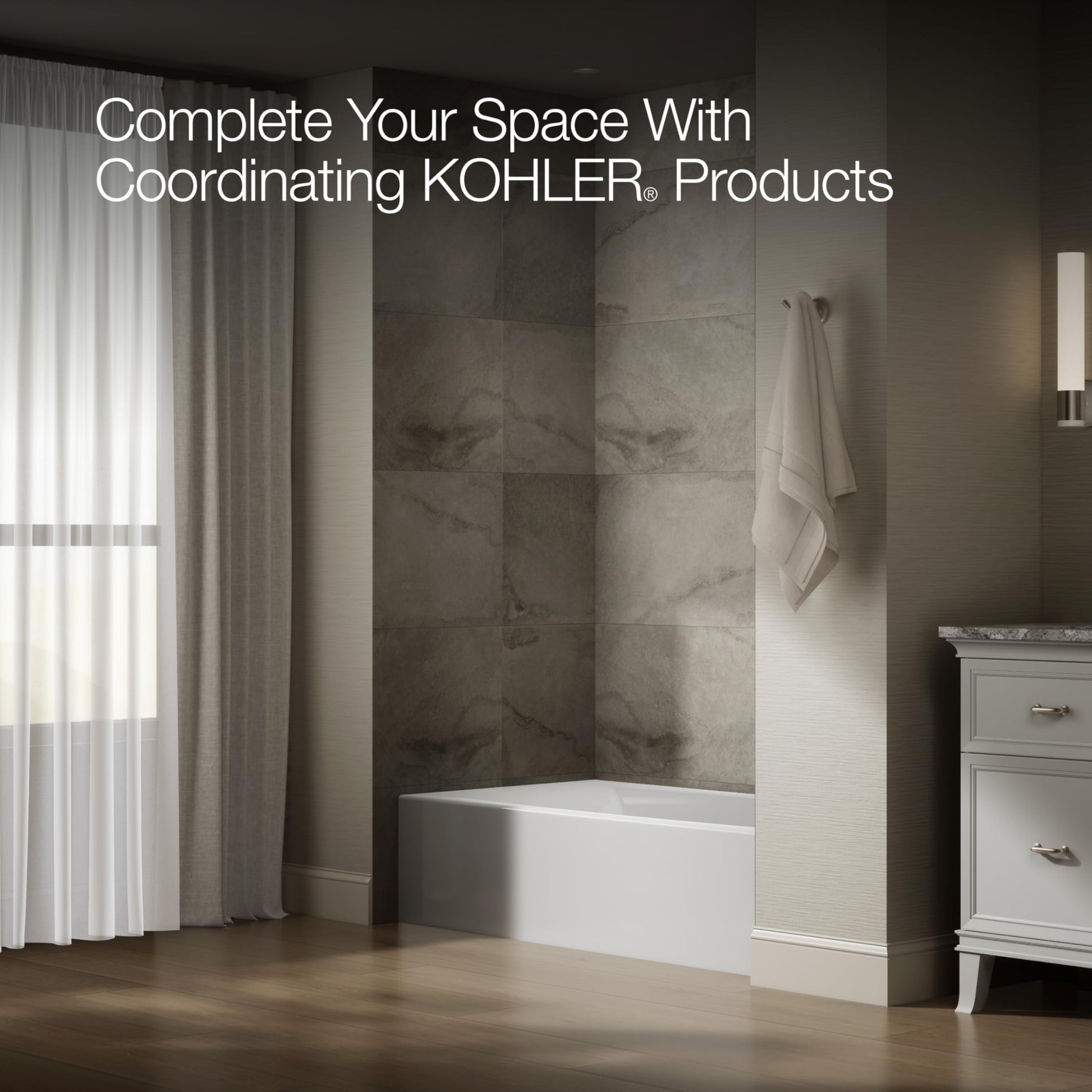 Dark Olive Green Kohler 26108-RA-0 K-26108-RA-0 Entity 60" x 32" Alcove Bath, Right Drain, White