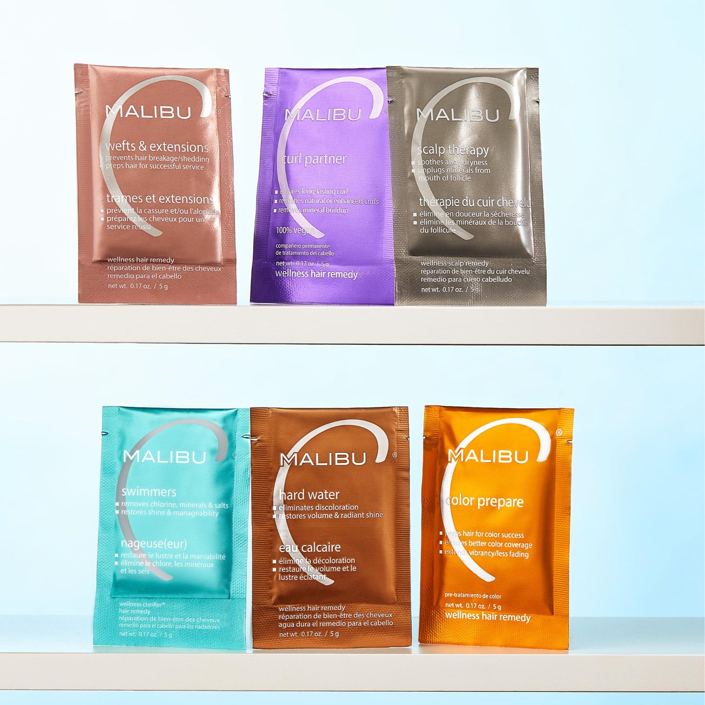 Alice Blue Malibu C Hard Water Hair Remedy - Chelating Treatment Packets for Mineral Buildup & Scalp Detox - Removes Deposits, Prevents Discoloration, Restores Shine - Vegan Hair Care Products, 3 Packets