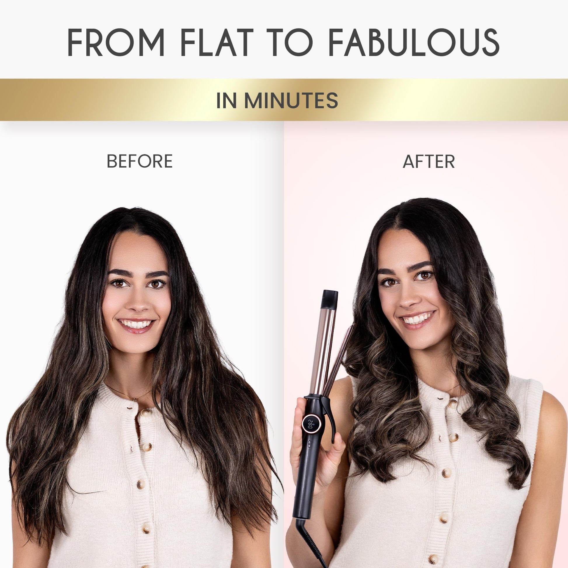 White Smoke ELLA BELLA® Slimline Curling Iron 1 Inch - Professional Curling Wand with Dual Voltage, Titanium Coating, for Long-Lasting Curls and Reliable Styling