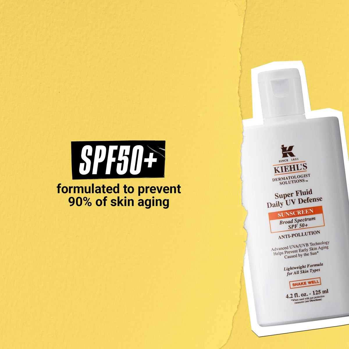 Light Goldenrod Kiehl's - Super Fluid Daily UV Defense Sunscreen SPF 50+ Lightweight Finish