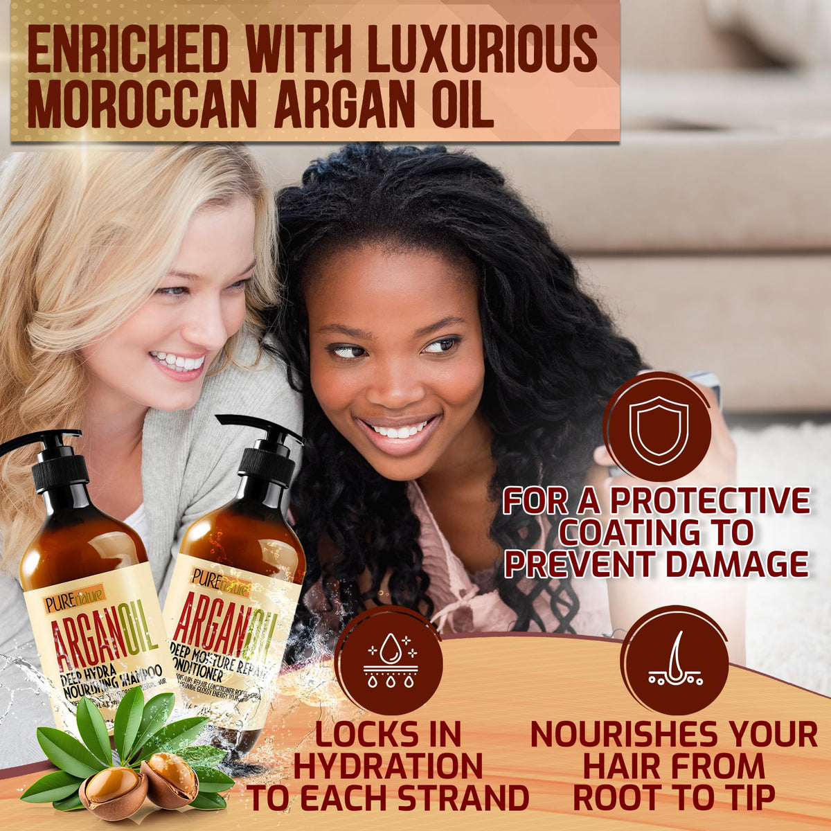 Gray Argan Oil Shampoo and Conditioner Set - Sulfate Free Moroccan Care with Keratin - For Curly, Straight, Dry and Damaged Hair - Moisturizing, Hydrating, Anti Frizz Salon Technology