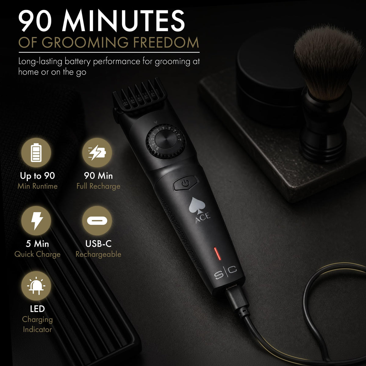 Black StyleCraft Ace Cordless Beard Trimmer for Men with 39 Length Settings