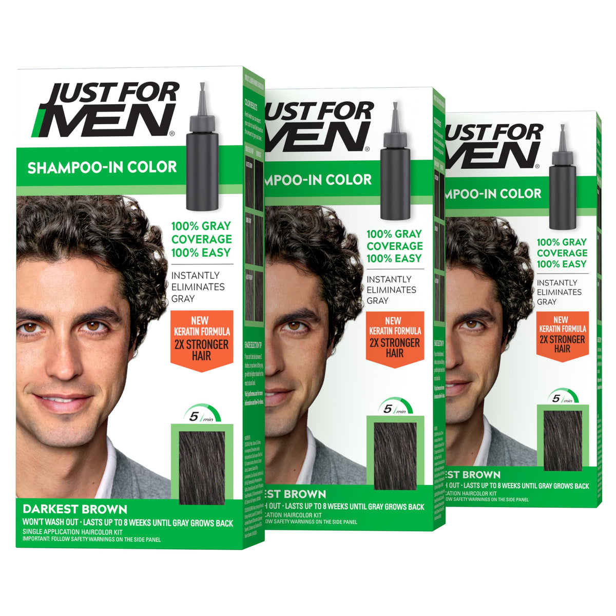 White Smoke JUST FOR MEN Shampoo-In Color, Hair Color, Darkest Brown H-50 (3 Pack)