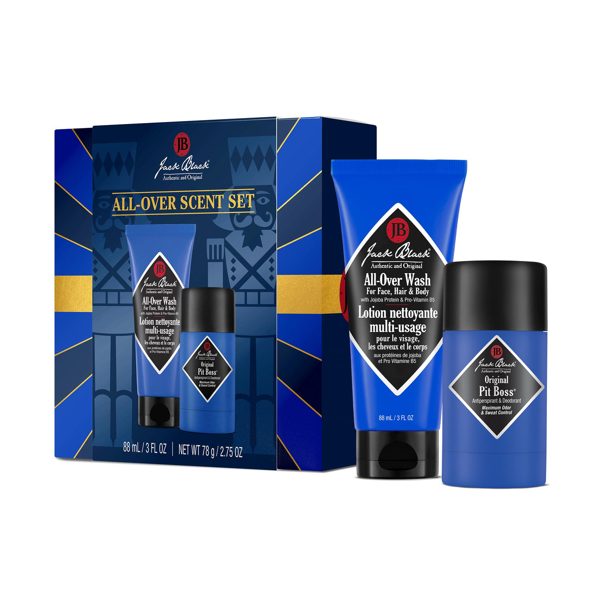 White Smoke Jack Black All Over Wash Mens Gift Set, 3-in-1 Cleanser & Deodorant Set