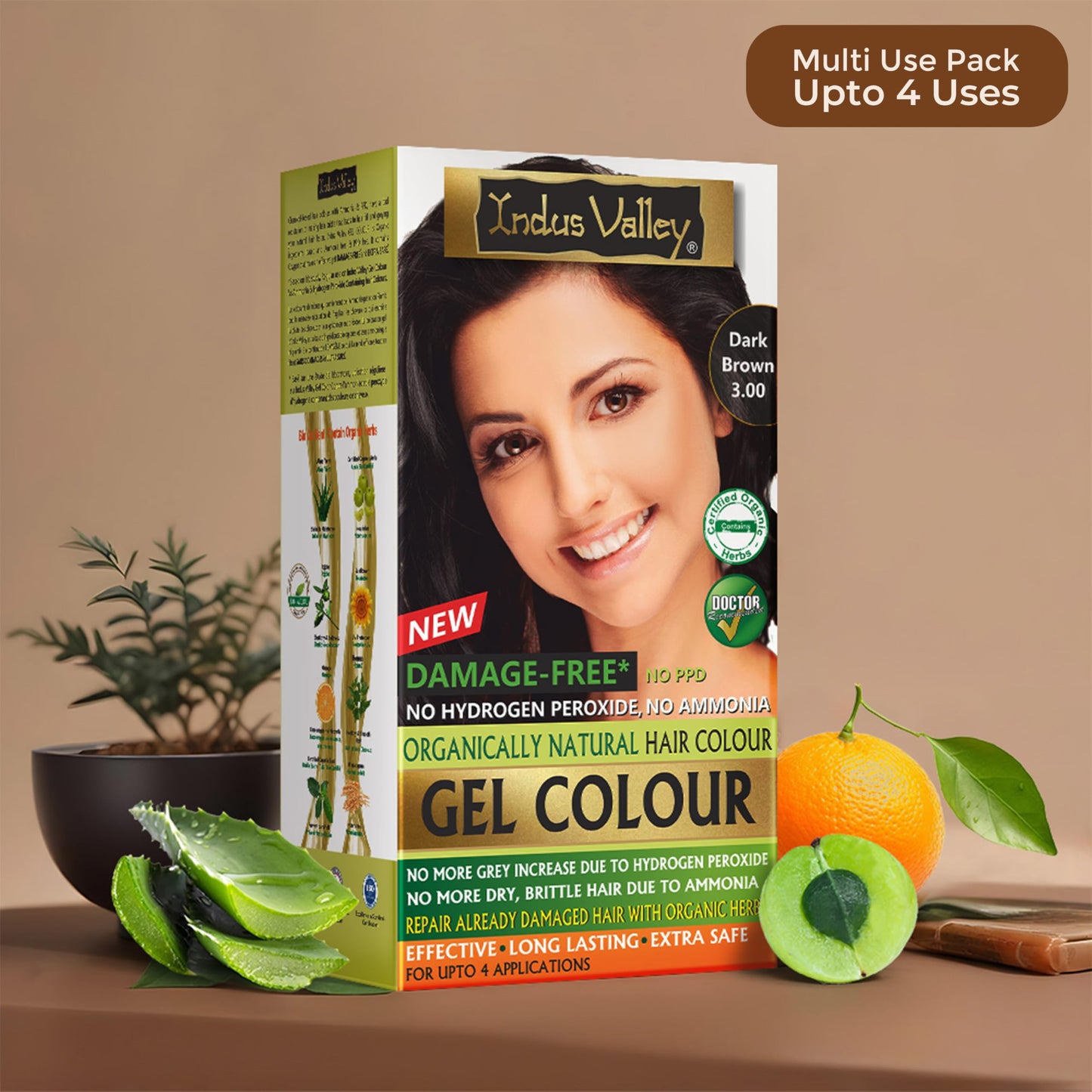 Rosy Brown Indus Valley Natural Organic Damage Free Gel Hair Color | Organic Hair Dye, Ammonia Free, Vegan & Cruelty Free | Up to 100% Gray Coverage, Long Lasting Results |Dark Brown 3.0 (20gram+200ml)