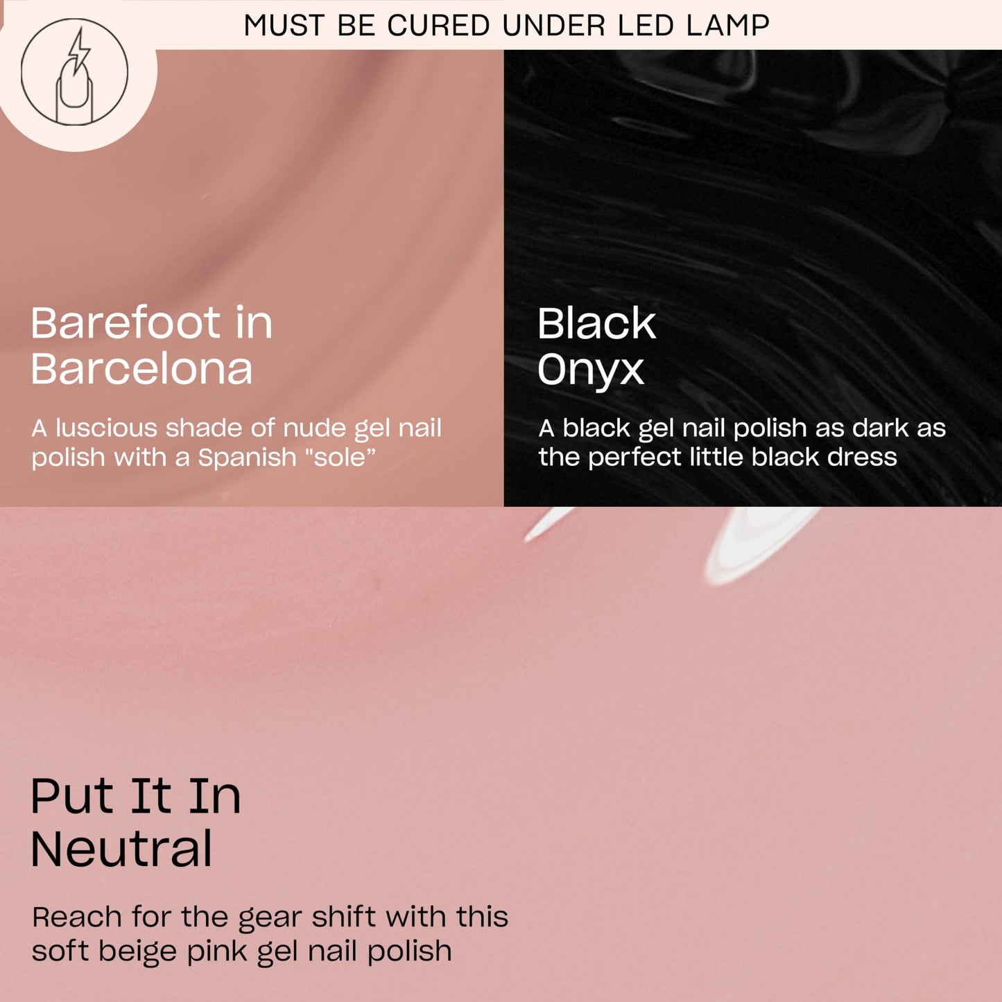 Tan OPI GelColor Iconic Shades Gel Nail Polish Trio Bundle | Black Onyx, Opaque Dark Black + Barefoot in Barcelona, Opaque Dark Brown + Put It in Neutral, Sheer Soft Pink Crème UV Cure Gel Nail Polish Col