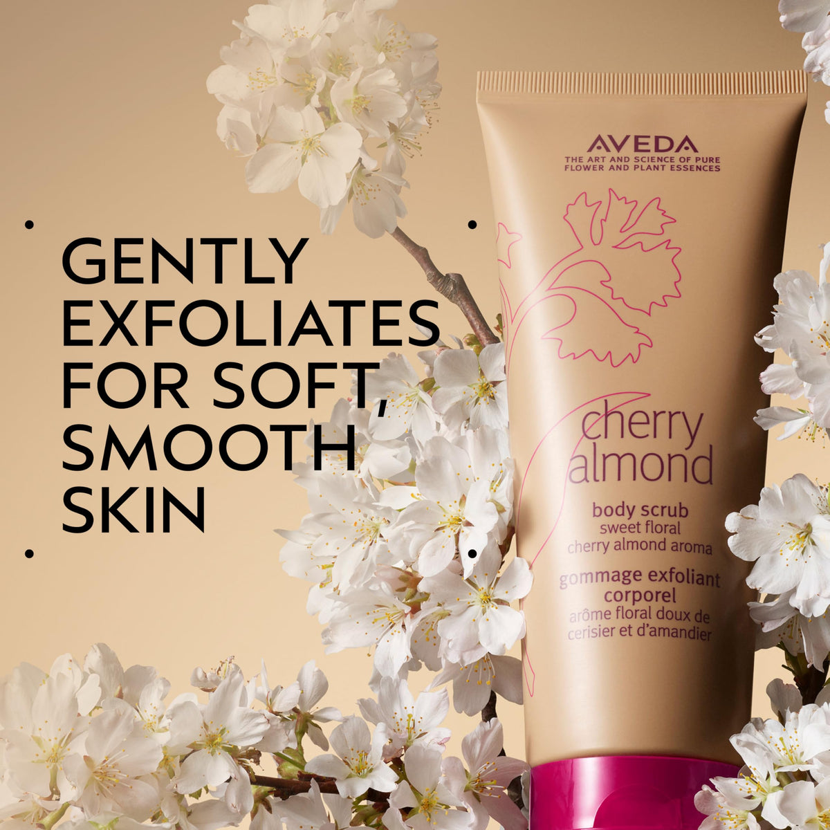 Tan Aveda Cherry Almond Body Scrub | with Sweet Almond Oil, Cherry Blossom Extract | Sweet Floral Aroma of Tonka Bean, Certified Organic Orange, Ylang Ylang | 98% Naturally Derived*, 6.7 Fl Oz