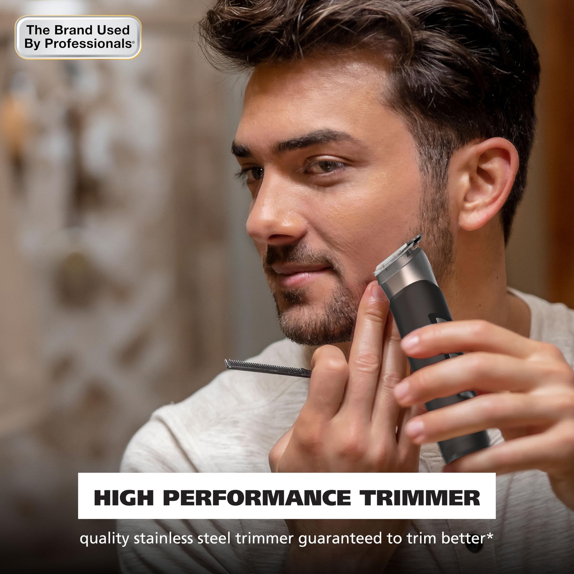 Rosy Brown Wahl USA Pro Series Forever BladeTM Stainless Steel Cordless Rechargeable Beard Trimmer for Men with No Slip Grip & USB Charge – Model 3026017